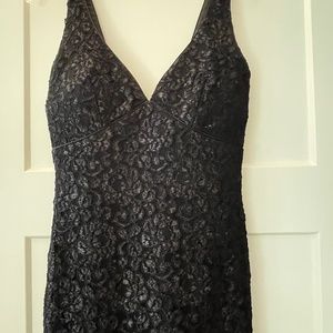 Hugo Buscati Black Metallic Lace Maxi Exposed Back Evening Gown Size 6
